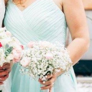 Floor length mint blue bridesmaids dress
